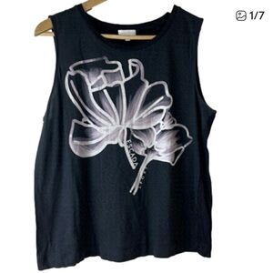 Escada Black and White Floral Muscle Tee